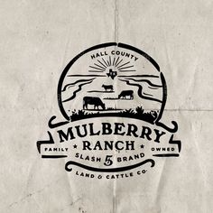 the logo for mulberry ranch is shown on a piece of paper with an image of two cows