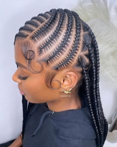 Feedin Braids With Knotless In The Back, 2024 Hair Braids For Black Women, Feedin Braids Hairstyles, Braids To A Ponytail, 10 Feed In Braids, Cornrow Braided Hairstyles, Freestyle Cornrows Braids, Black Women Braids Hairstyles, Small Feed In Braids