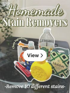 an advertise for cleaning products with the words homemade stain removers on it