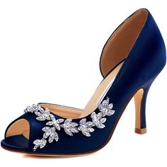 women's satin peep toe stiletto heels with crystal embellishment