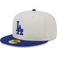 the los angeles dodgers new era 59fifty fitted cap is white and blue