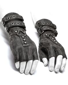 pair of black leather gloves on white background with clippings to the wrist and fingers