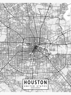 a black and white map of houston, texas with the word houston in it's center