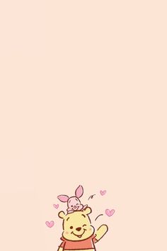 winnie the pooh wallpaper with hearts on it and an image of a pig