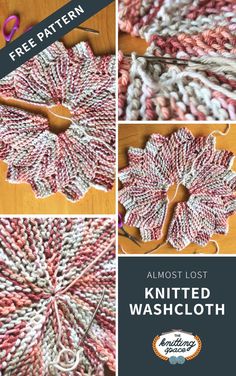 the finished knitted washcloth is shown with instructions to make it look like an autumn leaf