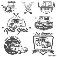 vintage food truck logos and emblems for any type of restaurant or bar, including an old