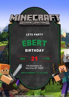 an image of a birthday party with minecraft characters on the front and back cover