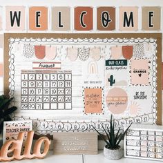 a bulletin board with the words welcome written on it