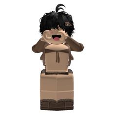 a lego figure with black hair wearing a brown shirt and holding his hands to his face