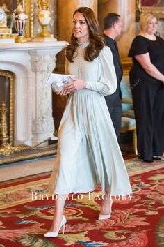 Kate Middleton Mint Bishop Sleeve 2019 Reception Dress Inspiration Images Anniversary Reception, Kate Middleton Dress, Tea Length Skirt, Inspiration Images, Fashion Leaders, Princess Catherine, Evening Dresses With Sleeves, Bishop Sleeve, Formal Gown