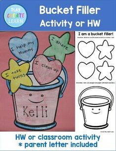 bucket filler activity or hw for children to learn how to write and draw