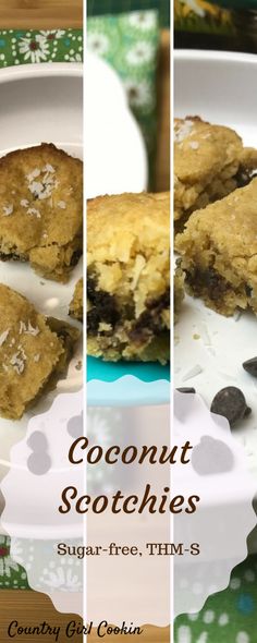 three different pictures of coconut scooters on a plate with the words, country glub cookies