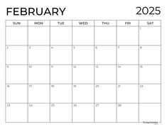 a printable calendar for the month of feb