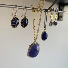 Deep royal blue and opulent gold make a perfect match in these lithe triple drops. 18k & 14k green gold Lapis lazuli Circles are graduated in size from 6mm (1/4") in diameter to 8mm (5/16") diameter Earrings hang 1 1/16" from the ear Ancient Pharaohs, Temple Earrings, Scarab Pendant, Deep Royal Blue, Newport Ri, Oxidized Sterling Silver, Green Gold, The Ear, Lapis Lazuli