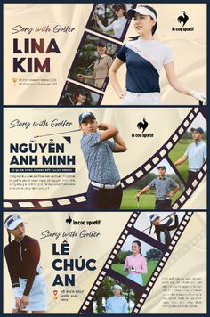 an advertisement for a golf team with four different images on the front and back of it