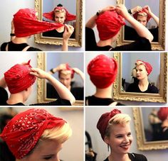 Stile Pin Up, Hair Scarf Tutorial, Head Scarfs, Makeup Tip, Rockabilly Hair, Scarf Tutorial, Hair Scarf Styles