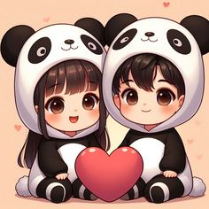 Panda Love Couple, Luck Ra, Panda Anime, Chibi Panda, Cartoon Love Photo, Cute Images For Dp