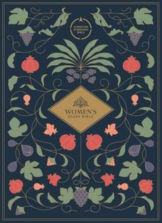 the front cover of women's bible, with flowers and leaves on blue background