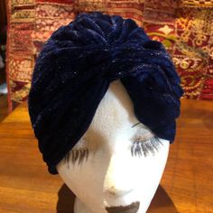 Vintage Blue Velvet Turbin Hat Stretches For Larger Head Or Over Wig Great Style Head Turban, Velvet Turban, Chemo Headwear, Mens Stainless Steel Rings, Velvet Hat, Turban Headwrap, Turban Hat, Slouchy Hat, Purple Velvet