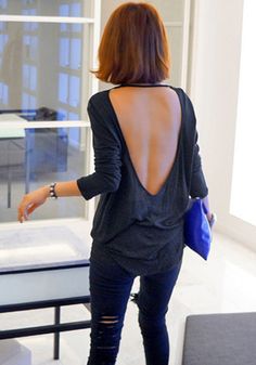 backless tee Open Back T Shirt, Top Top, Trendy Tops, Street Styles, Bananas, Look Fashion, Deep V, Passion For Fashion