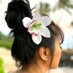 Always designed in Hawaii at Lavahut! Ear Love Cattleya Orchid Flower Blossom  #designedinhawaii #flowerhairclip #flowerclip #hawaiianhair #hairaccessories #hairclip #madeinhawaii #madewithlove #bridalhair #tropicalhairclip Hair Flower, Hawaiian Flower Headpiece, Orchid Flower Hairstyle, Hawaiian Flower Hair Clip, Hawaiian Flower Hair, Orchid Hair Clip, Hawaiian Hairstyles, Flower Bun, Orchid Flower Hair Clip