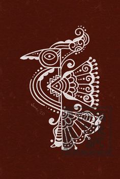 an intricately designed bird on a red background