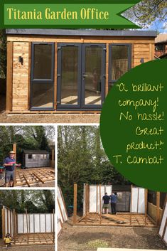 an image of a small garden office made out of pallets and wooden planks