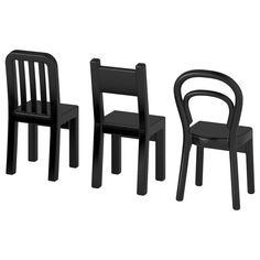 three chairs and one table are shown in black