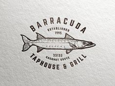 a fish logo with the words baracua established in black and white on it