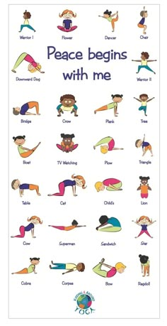 an exercise poster with the words peace begins with me in different languages and pictures on it