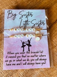 two little sisters bracelets with the words, big sister and little sister