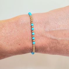 **Get Lower Prices On Our Website!! - Bochellijewelry.Com - (Not On Here On Our Own Website) ***This Is A Handmade Item And Is Stamped 14k On The Clasp*** This Listing Is For One Solid 14k 3mm Gold And Turquoise Bead Bracelet With Lobster Clasp 14k Solid Yellow Or Rose Gold 3mm Round Beads - White Gold Is Not Available. 14k Solid Yellow Or Rose Gold 7mm Pear Shaped Lobster Clasp Flexible Non-Tarnish Steel Wire Measure Your Wrist Wrist Wrist Before Ordering. Do Not Measure Your Chain Or Bead Brac Solid Gold Bracelet, Turquoise Bead Bracelet, Gems Bracelet, Solid Gold Necklace, Solid Gold Chains, Sleeping Beauty Turquoise, Selling Jewelry, Turquoise Beads, Steel Chain