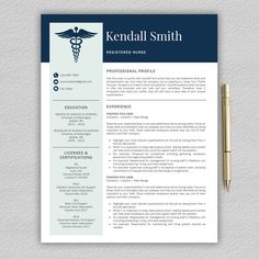 a professional nurse resume is shown with a pen and pencil on top of the paper