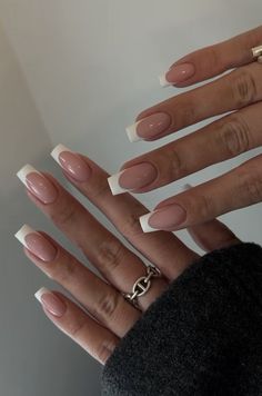 Sqaire French Tip Nails, Medium Coffin Nail Designs, Coffin Shape Nails French Tip, Kim K Nails Short, Vanilla French Nails Square, Old School French Tip, Milky White French Nails, Medium Nails Ideas, Colored French Tip Nails Acrylics