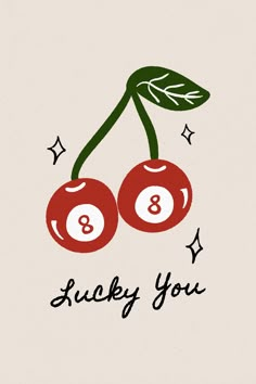 Lucky You 8 Ball Print Poster, Hand Drawn 8 Ball Art, Trendy Retro Print,  Modern Kitchen Wall Art Cherry Eight Ball, Cherries Illustration, Trendy Illustration, Retro Art Aesthetic, Kitchen Art Print, 8 Ball Art, Lucky Aesthetic, 8 Ball, Modern Kitchen Wall Art