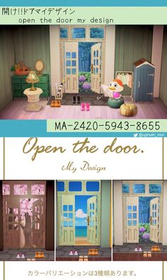 an advertisement for a dollhouse with the words open the door