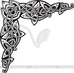 an intricate celtic design in the shape of a horse head, with horns and tails