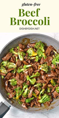 A skillet with gluten-free beef and broccoli. Gluten Free Broccoli Beef, Easy Beef And Broccoli Sauce, Gluten Free Dairy Free Beef Recipes, Dairy And Gluten Free Dinner, Quick Dairy Free Dinner, Gluten Free Beef Recipes, Gluten Free Beef And Broccoli, Gluten And Dairy Free Recipes For Dinner, Vegan Beef And Broccoli