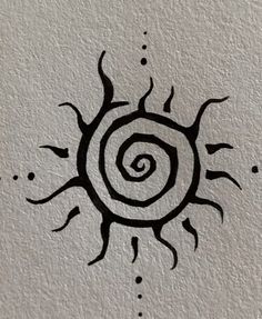 a black and white drawing of a sun with the letter g in it's center