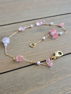 Beautiful gold chain summer anklet pink rose quartz colorful crystals. Vibrantly  colored crystal dazzles in the light with petite pearls. Beautiful and elegant anklet... Clasp is a gold lobster claw hook. Beautiful boho beach accessory! Also, ALL anklets can be adjusted for the perfect size. Just leave me a note at checkout, and I will make the anklets smaller or larger for you ;) Be sure to check out the ANKLET section at EarringsbyLCreations for all beautiful anklets available! https://www.et Pink Anklet, Elegant Pink Adjustable Anklets, Adjustable Gold Crystal Anklets, Elegant Heart-shaped Anklets For Valentine's Day, Elegant Anklet, Pink Rose Quartz Spiritual Bracelet, Adjustable Rose Quartz Crystal Bracelet, Spiritual Style, Crystal Anklet, Summer Anklets