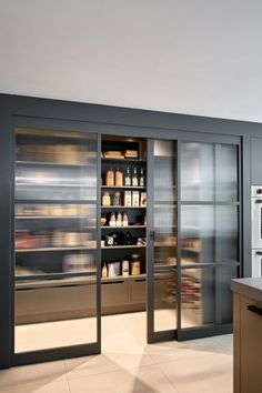 an open pantry with lots of food in it