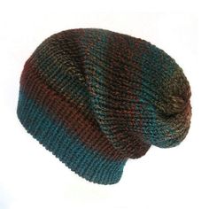 Hand-woven/knitted beanie hat - Handmade in Edinburgh, Scotland. The Kodiak chunky slouchy beanie hat. A gorgeous mix of browns and deep blue/teal.  Hand-woven on a mechanical loom with chunky acrylic wool. The wool is marbled so the colours are spread randomly throughout, making each hat unique, with a slightly different pattern, so no two hats are exactly the same.  The slouch in this hat is stretchy so you can mold it to any shape you like which makes these hats perfect for curly hair, long l Mechanical Loom, Bohemian Grunge, Knitted Beanie Hat, Chunky Knit Hat, Blue Beanie, Slouchy Beanie Hat, Slouch Hat, Slouchy Hat, Slouchy Beanie