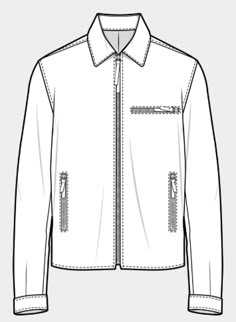 a white jacket with zippers on the chest and collar, drawn in black ink