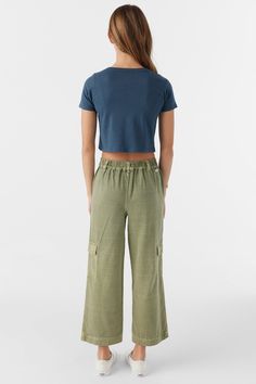 O'Neill Girl's pull-on woven pant 22'' Inseam Length, 10'' Rise Length Encased Elastic Waist Cargo Pockets Slash Pockets at Hip 100% Viscose Crinkle | O'Neill Girl's Summer Cargo Pants in Oil Green, Size XL, Viscose Summer Cargo Pants, Spring Suit, Swim Sets, Swim Shop, One Piece Swim, Suit Accessories, Girls Bags, Swim Dress, Board Shorts