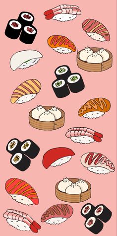 an image of sushi on a pink background