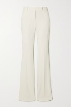 Tailored pants are the unsung hero of any wardrobe thanks to the way they lay the foundation for both smart and casual outfits. Alexander McQueen's bootcut pair are tailored from crepe in a timeless ivory shade. They fit slim through the hips and have a mid-rise waist. Ivory Pants, White Tailored Pants, Luxury Pants, Luxury Sleek Fitted Pants, Bootcut Trousers Outfit, Smart Pants, Clothes White Background, Luxury Fitted High-cut Leg Pants, Designer Pants