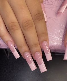 Nails Acrylic Coffin One Color, Simple Pink Acrylic Nails Square, Pink 90s Nails Acrylic, Sugared French Tips, Long Square Coffin Acrylic Nails, Milky Pink Nails French Tip, Pink Tapper Square Nails, Pink French Top Acrylic Nails, Pink Simple Nails Acrylic