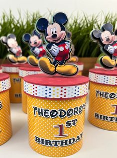 mickey mouse birthday cupcakes in yellow polka dot cups