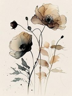 two flowers are shown with watercolors on the back and white paper behind them