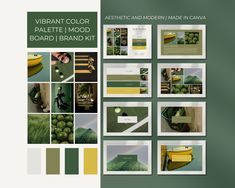 a brochure is shown with green and yellow colors in the background, as well as photos